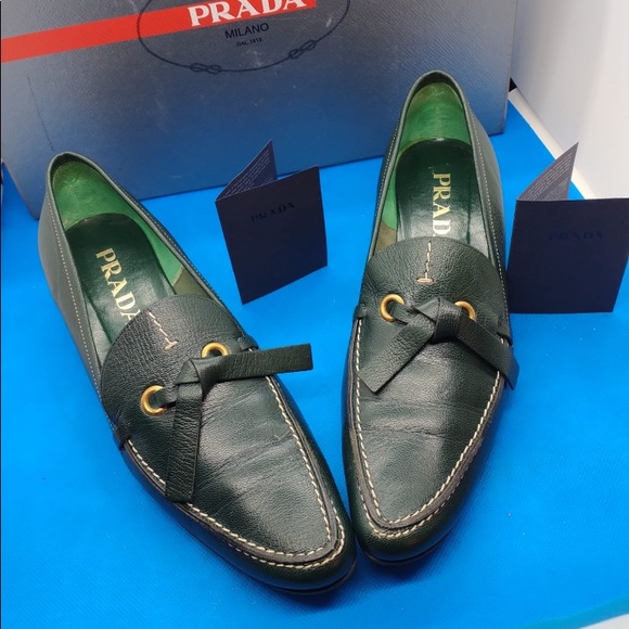 🔥PRADA Green Leather Loafer Women’s shoes size 36 1/2 - Picture 1 of 5